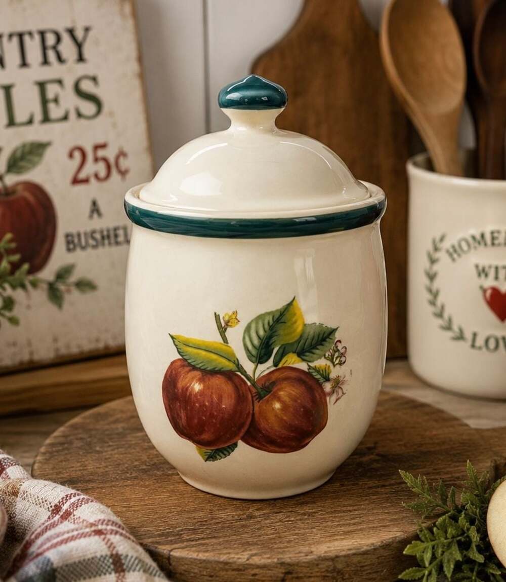 Casuals by China Pearl Apple Blossom Stoneware Canister with Lid